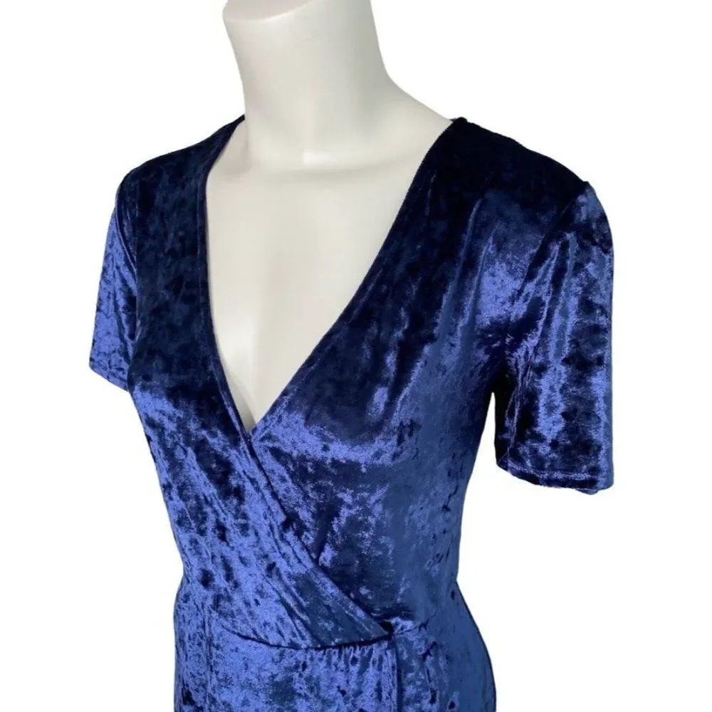 LA Hearts Blue Crushed Velvet V Neck Surplice‎ Mini Dress Sz Large